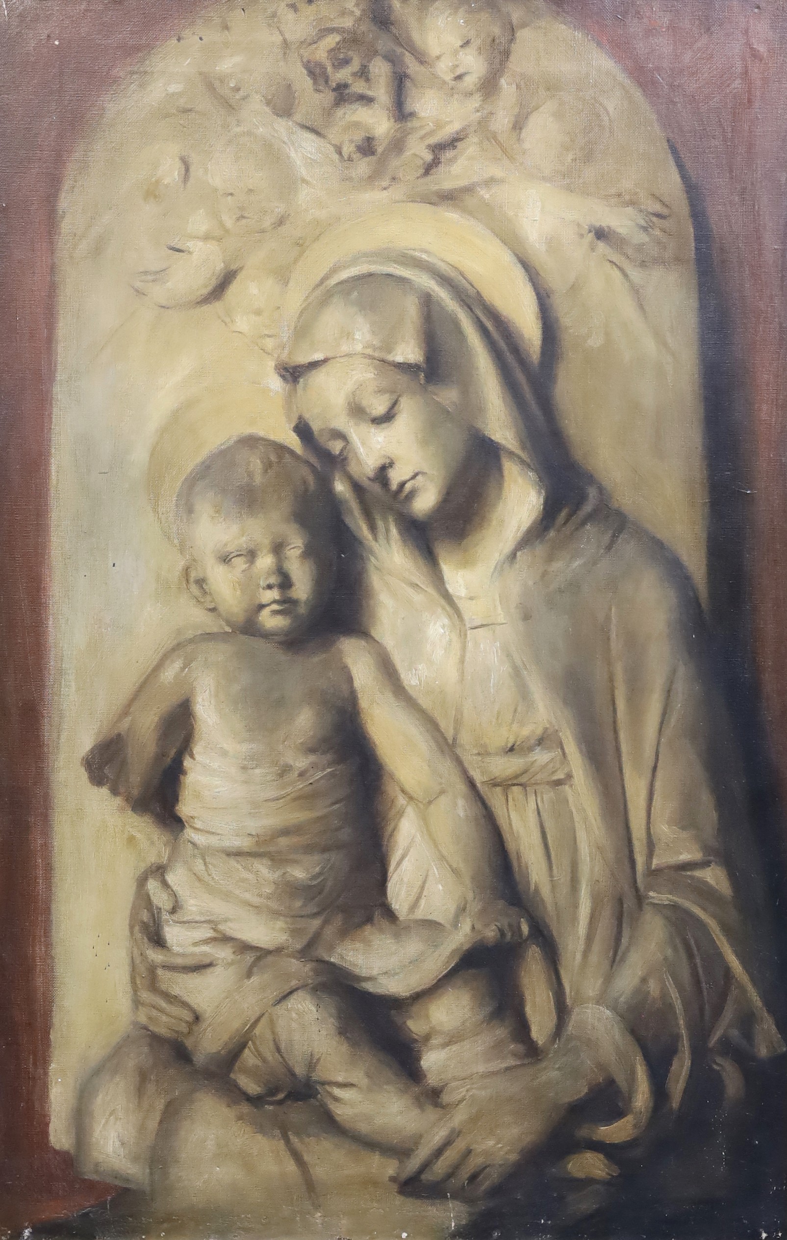 19th century Italian School, Study of a relief of the Virgin and child, oil on canvas, 91 x 60cm